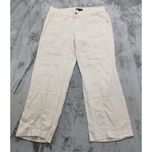 INC Pants Womens 14 Beige Linen Mid Rise Wide Leg Jewel Accents Lightweight Airy